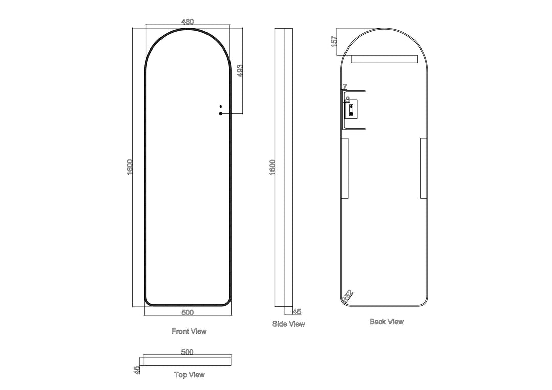 Saga 500×1600mm Freestanding LED Arch Mirror - Brushed Gold
