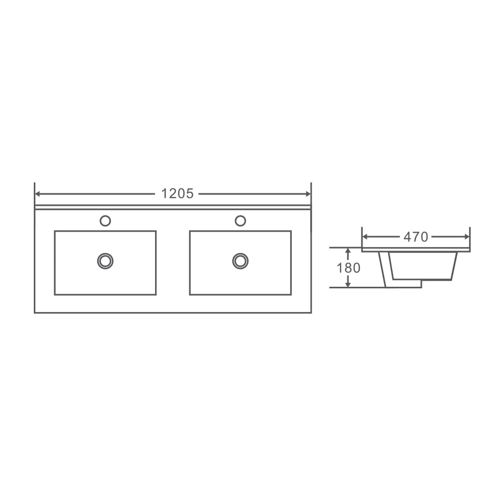 Mercio 1200mm Double Bowl Ceramic Top Vanity Basin