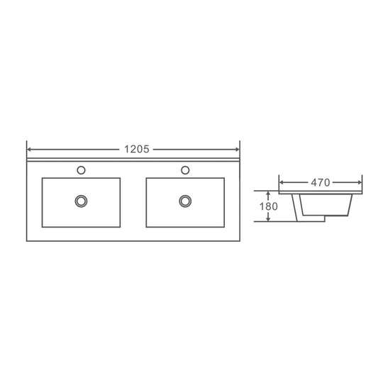 Mercio 1200mm Double Bowl Ceramic Top Vanity Basin