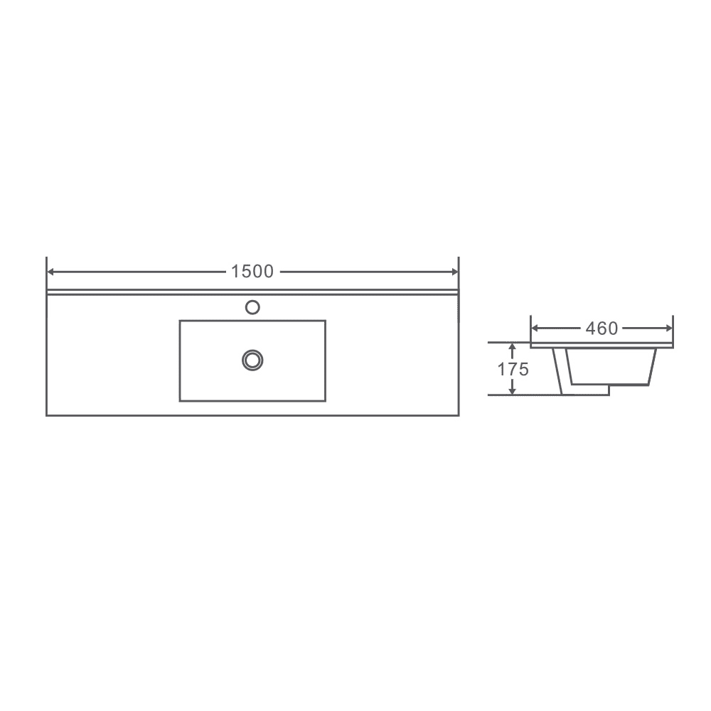 Mercio 1500mm Single Bowl Ceramic Top Vanity Basin