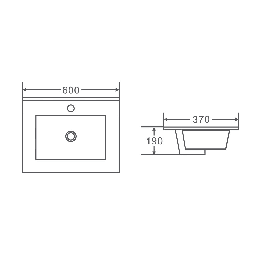 Mercio 600mm Slim Ceramic Top Vanity Basin