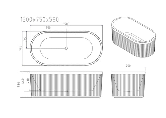 Tyler Freestanding Fluted Bathtub – Gloss White