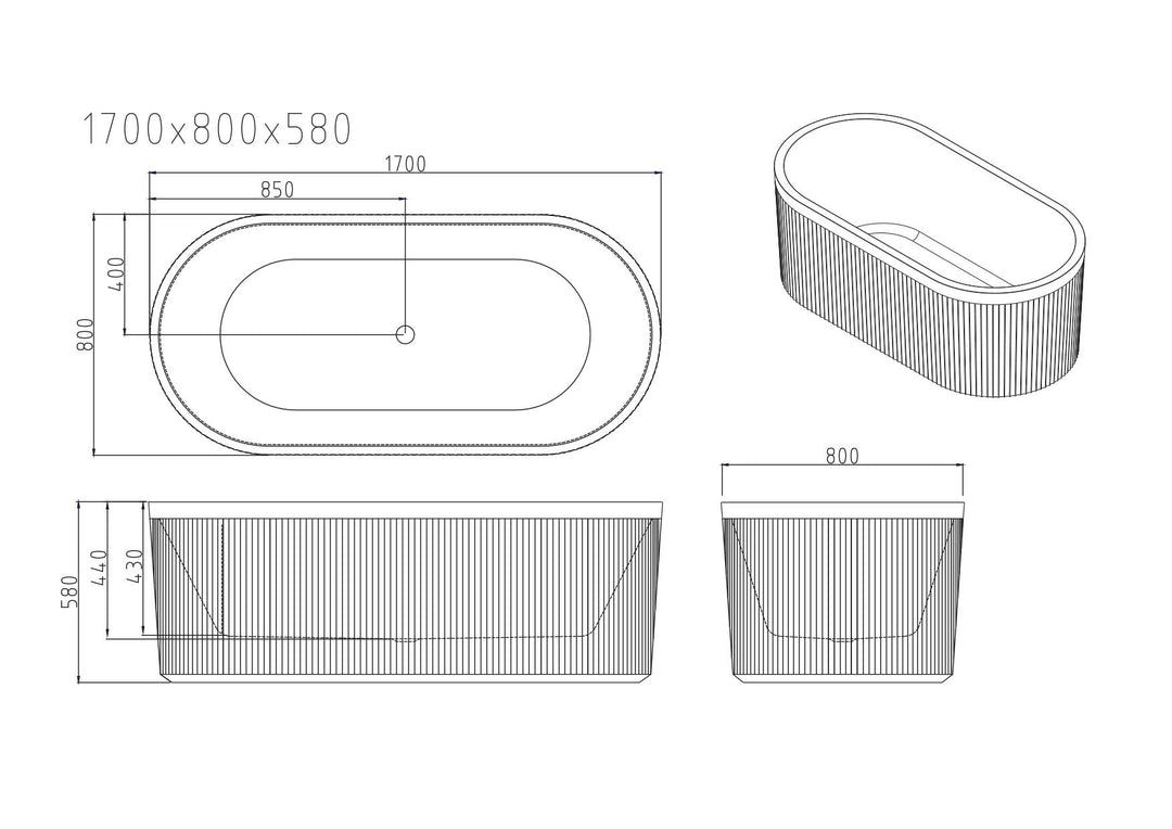 Tyler Freestanding Fluted Bathtub – Gloss White