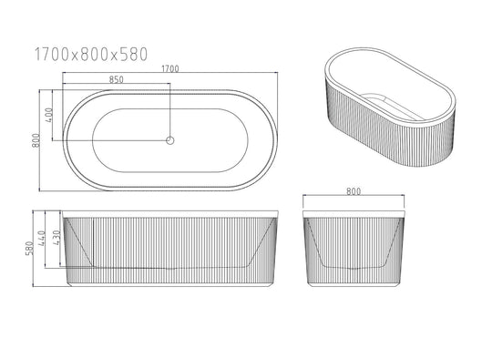 Tyler Freestanding Fluted Bathtub – Gloss White