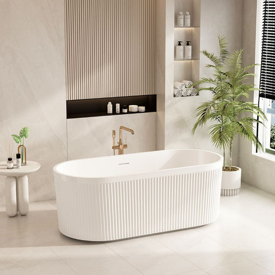 Tyler Freestanding Fluted Bathtub – Gloss White