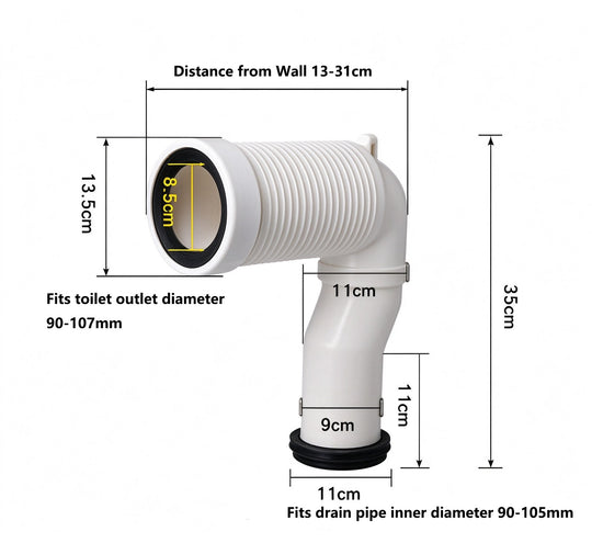 S-Trap Set-Out Pipe 65–95mm for Kyoto Toilet