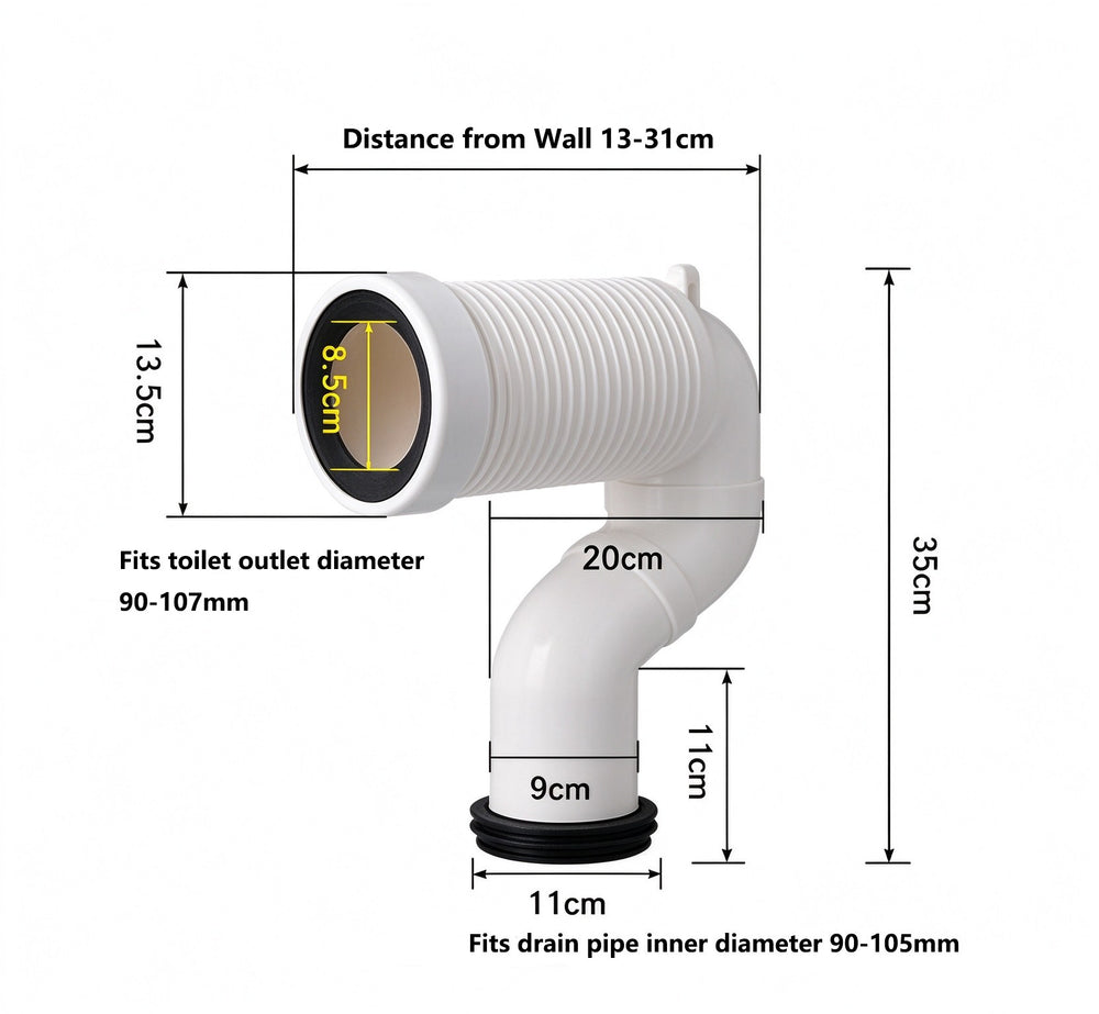 S-Trap Set-Out Pipe 155–185mm for Kyoto Toilet