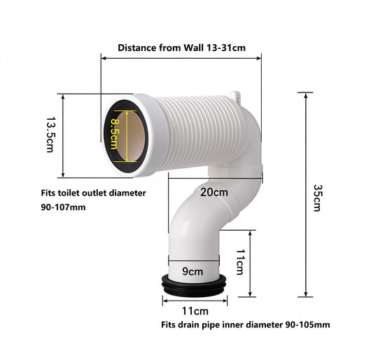S-Trap Set-Out Pipe 155–185mm for Kyoto Toilet