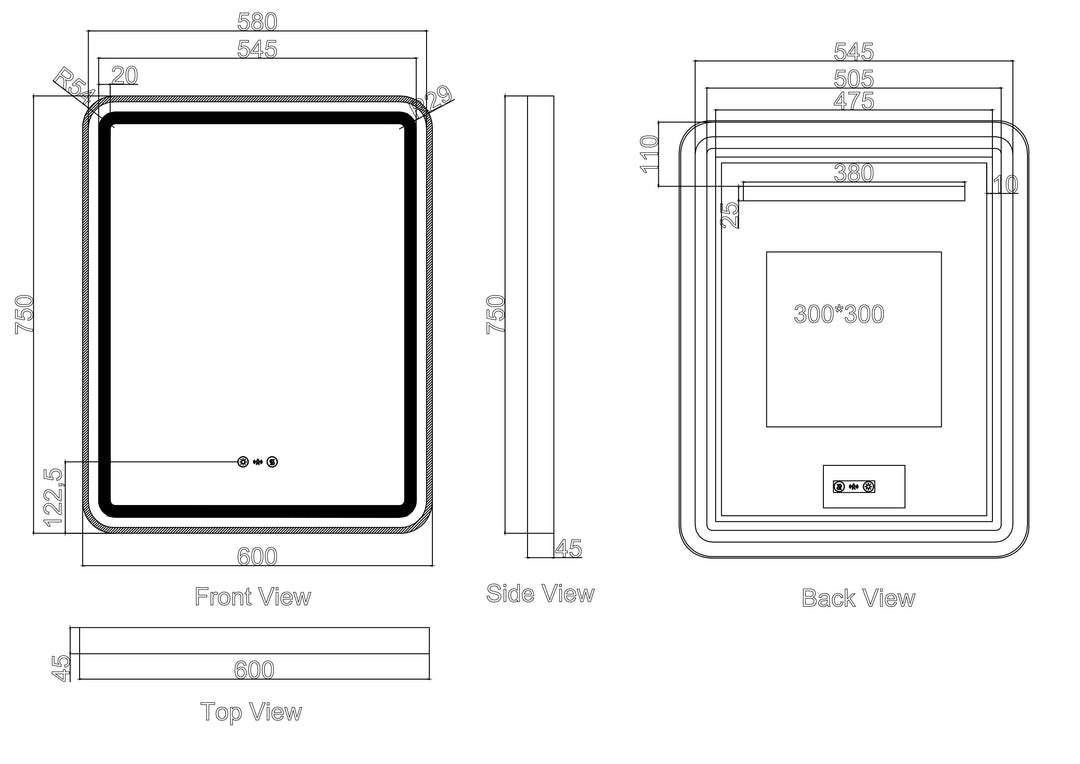 Venus 600×750 / 750×900 / 1200×750mm LED Rectangular Mirror – Brushed Nickel Frame