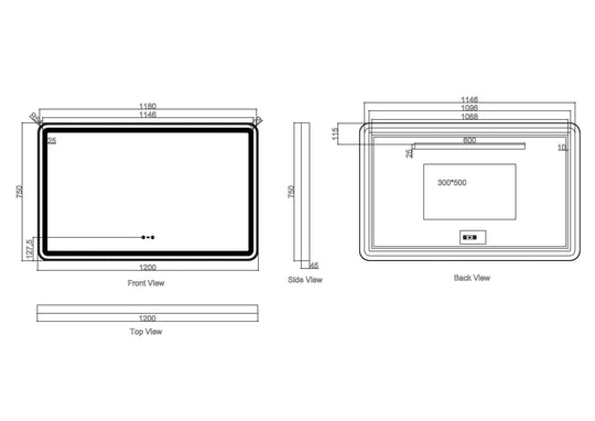 Venus 600×750 / 750×900 / 1200×750mm LED Rectangular Mirror – Brushed Nickel Frame