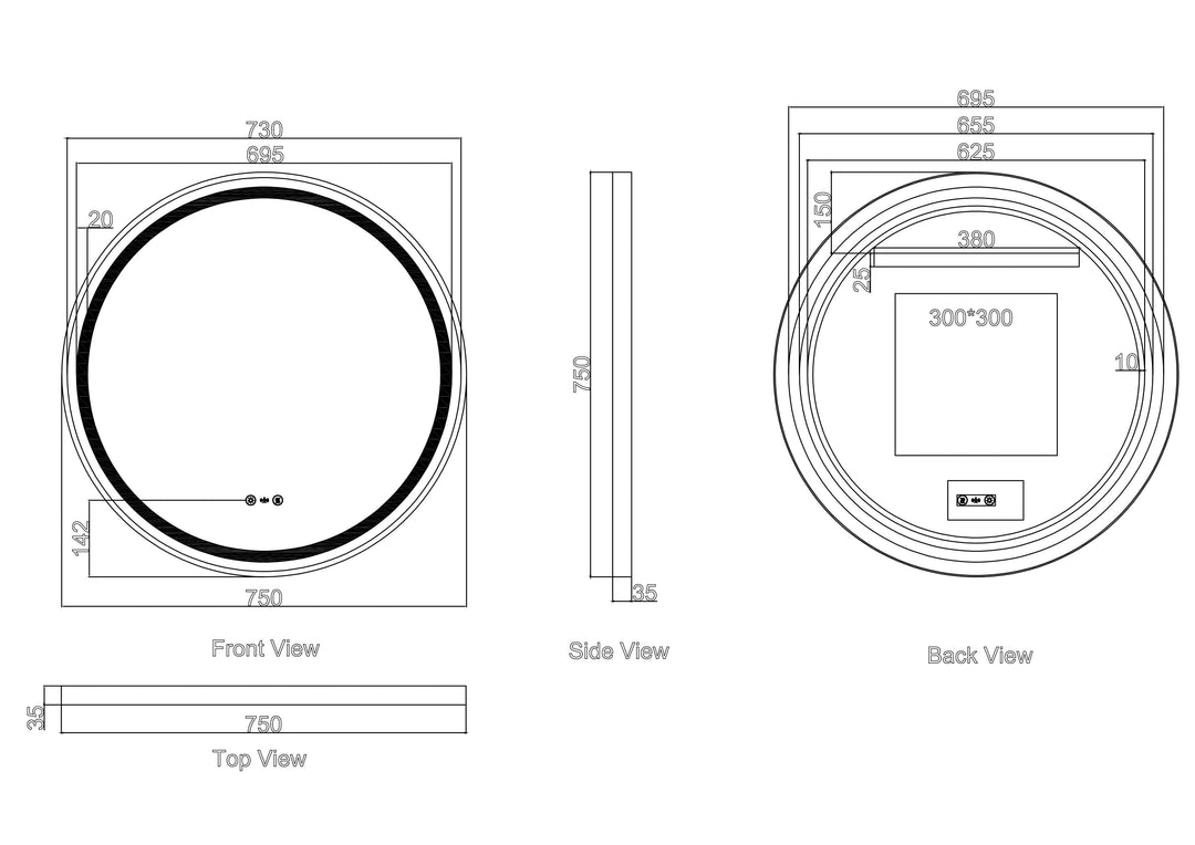Venus 600/750/900mm LED Round Mirror – Brushed Gold Frame