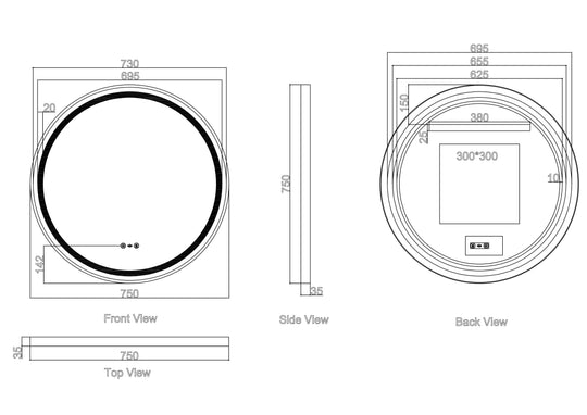 Venus 600/750/900mm LED Round Mirror – Brushed Gold Frame