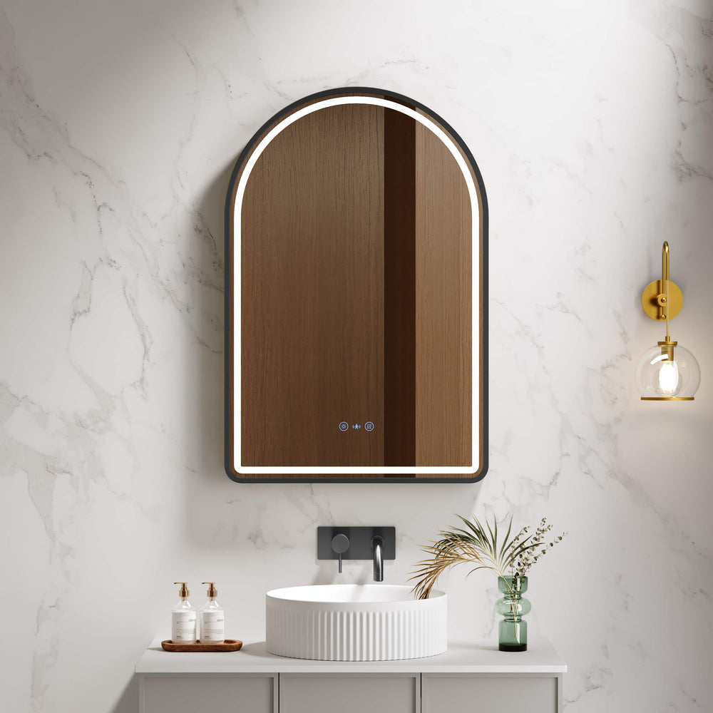 Venus 600×900mm LED Arch Mirror– Matt Black Frame