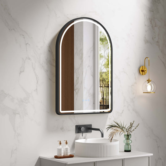 Venus 600×900mm LED Arch Mirror– Matt Black Frame