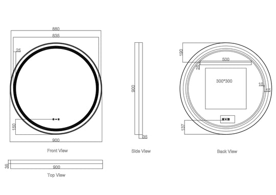 Venus 600/750/900mm LED Round Mirror – Brushed Gold Frame