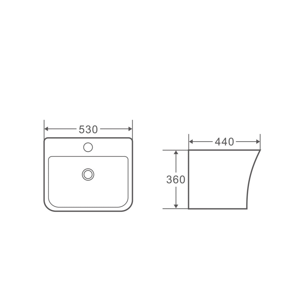 Zento 53S Semi-Pedestal Wall-Hung Basin