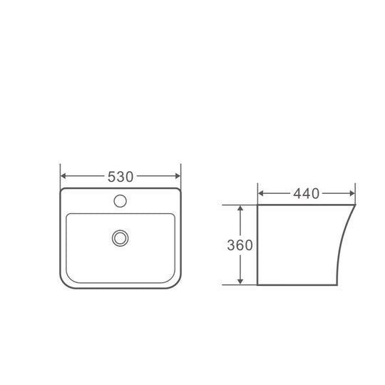 Zento 53S Semi-Pedestal Wall-Hung Basin