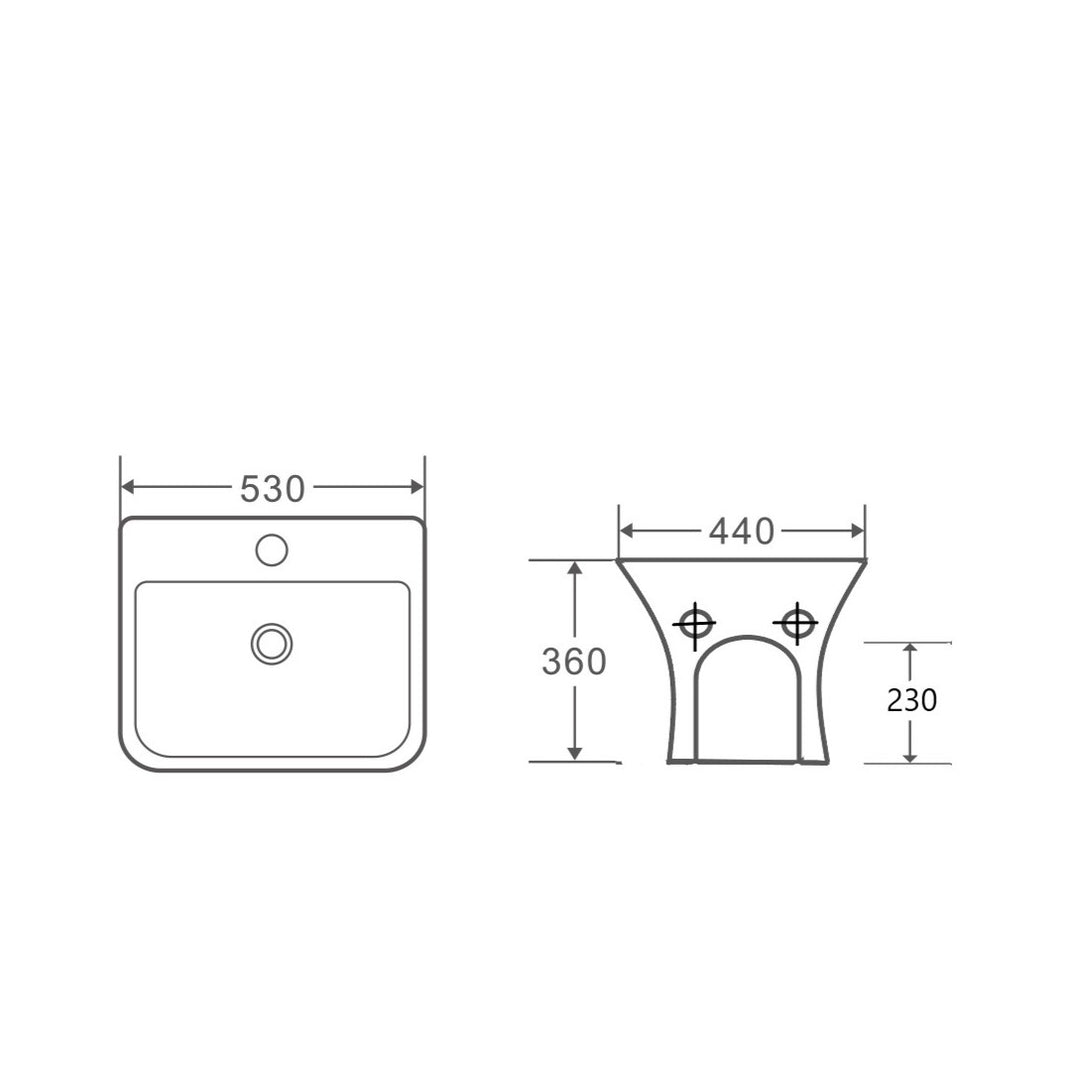 Zento 53S Semi-Pedestal Wall-Hung Basin